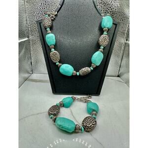 Brighton Full Moon Rising, Chunky Necklace, Bracelet Turquoise, heart clasps.